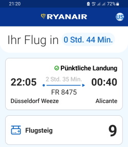 Ryanair Flug in der App 250